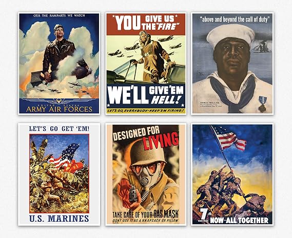 Wallbuddy WW2 Posters - Vintage Propaganda Prints Set (8x10 inches)