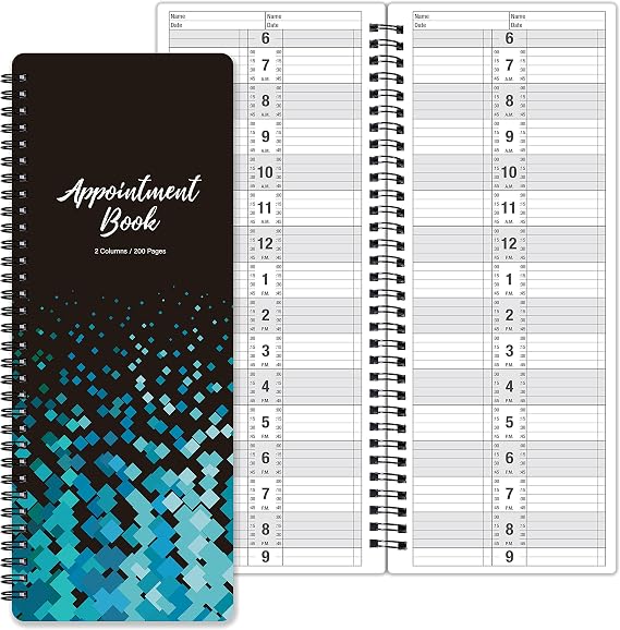 Poluma Appointment Book - Salon Appointment Book, 11.5" x 4.7", 2 Columns, Undated, 6 AM - 9 PM, Twin-Wire Binding, 200 Pages, Appointment Planner for Hair Stylist - Black