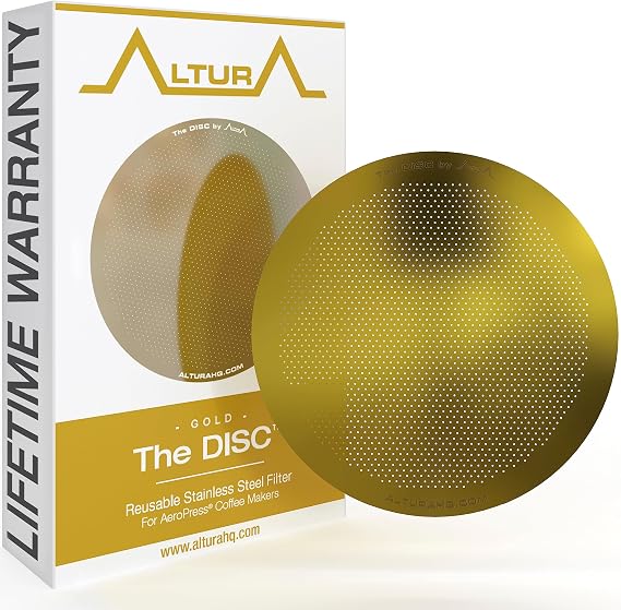 ALTURA The DISC Stainless Steel Filter for AeroPress Coffee Makers Reusable Metal Filter Replacement for Rich Flavor, Travel, and Eco-Friendly Brewing (Limited Edition GOLD)