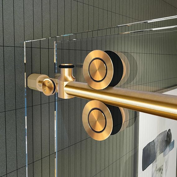 DIYHD 5FT Bronze Frameless Sliding Shower Door Hardware, No Glass | Sleek 304 stainless steel hardware with unique concentric rollers, rust-resistant, fits 8mm-10mm frameless glass