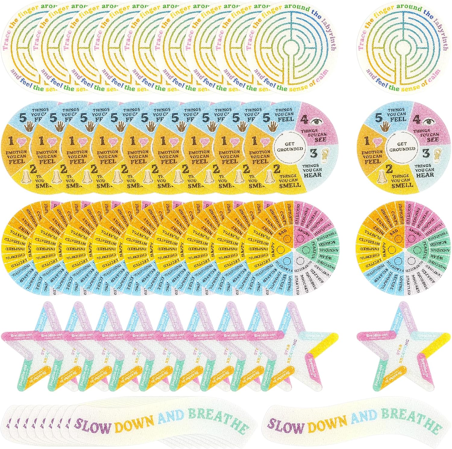 50Pcs Calm Stickers Set 5 Styles Tactile Rough Textured Stickers Creative Reusable Sensory Stickers with Strong Adhesive Backing Funny Calming Stickers for Adults School Classroom