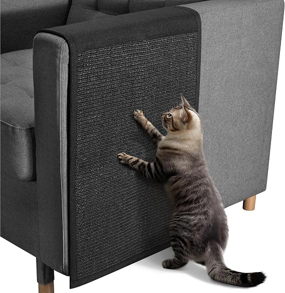 Navaris Cat Scratch Sofa Protector - Durable Sisal Pad - Scratcher Mat to Stop Cats Scratching Furniture - Indoor Cat Scratch Pads Suitable for All Sofas - Black
