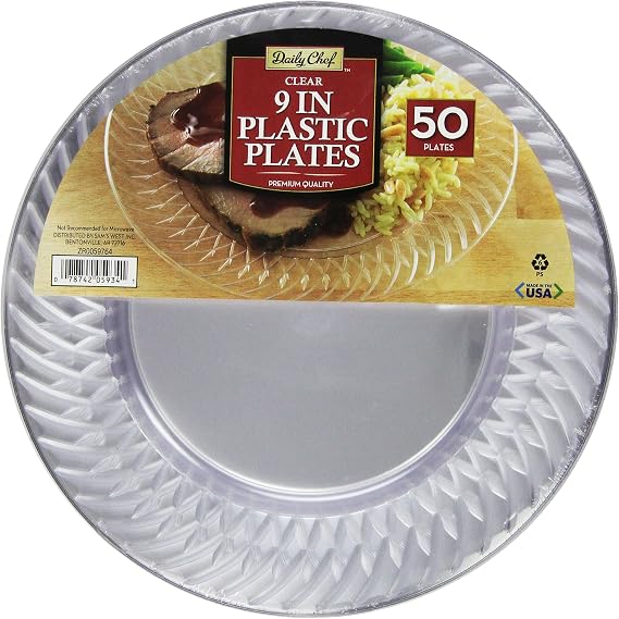 Daily Chef Clear Plastic Plates, 9 Inch, 50 Count