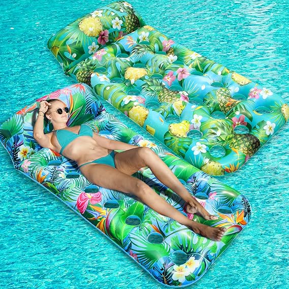 PARENTSWELL 2 Pack Inflatable Pool Floats Adult, 71''x33'' Large Pool Raft Water Lounge Float with Headrest Floating Mat Swimming Floaties for Adults
