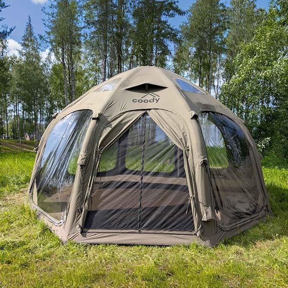 Coody | Rbm Outdoors Koala/Hub/Octopus Inflatable Tents for Camping with Stove Jack, 2/8/10 Person Luxury Canvas Blow Up Tent, 2 Room, Easy Setup Casa de Campana, Large Inflatable House with Pump