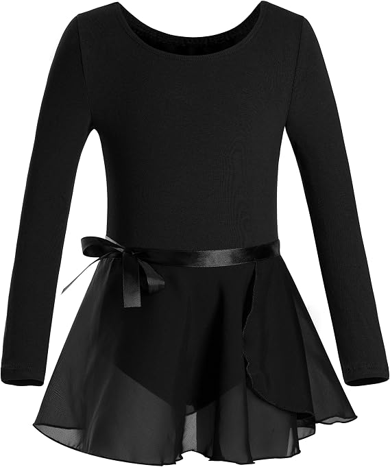 DANSHOW Girls Team Basic Long Sleeve Leotard with Skirt Kid Dance Ballet Tutu Dress