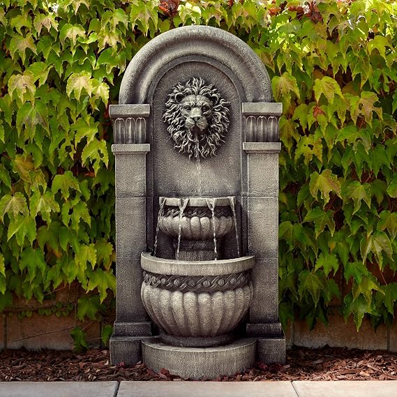 Royal Lion Face 50" Large 2-Tier Outdoor Indoor Fountain with LED Light