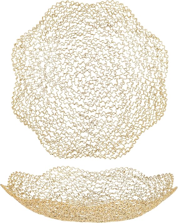 IBWell Decorative Dish for Home Decor and Centerpieces - Gold Vegetable Fruit Bowl Basket(Large) for Kitchen Counter, Table Centerpieces for Dining Room and Living Room Decor (Gold, Large)