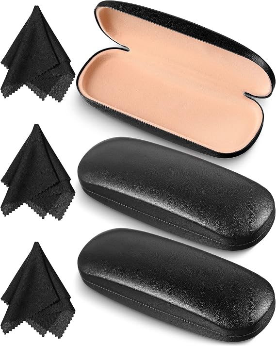 Frienda 3 Pcs Hard Eye Glasses Case with Cleaning Cloth | Hard Shell Protection Soft Lining, Scratch Resistant, Portable Eyeglass Storage for Men Women, Daily Travel Use