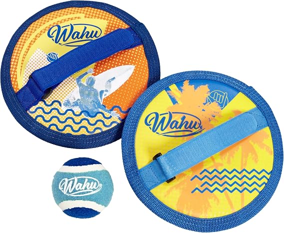 WAHU Water Grip Toss and Catch Ball Game Set with 1 Ball and 2 Adjustable Mitts, Outdoor Velcro Catch Beach Toys Set, Blue/Light Blue