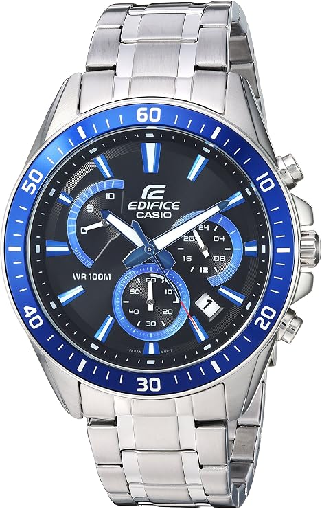 Casio Men's EFR-552D-1A2VUDF Edifice Analog Display Quartz Silver Watch, Silver/Black, Quartz Watch, silver/black, Quartz Watch