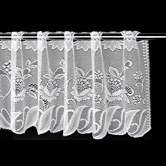 Molaxhome White Short Lace Cafe Valance,Semi Sheer Window Decor for Kitchen Cafe Dinning Bath Room (White-02, 160 x 30 cm) | Window Treatment,Valances for Windows,for Kitchen,Cafe,Dinning Room,White-02 63Wx12L Inch