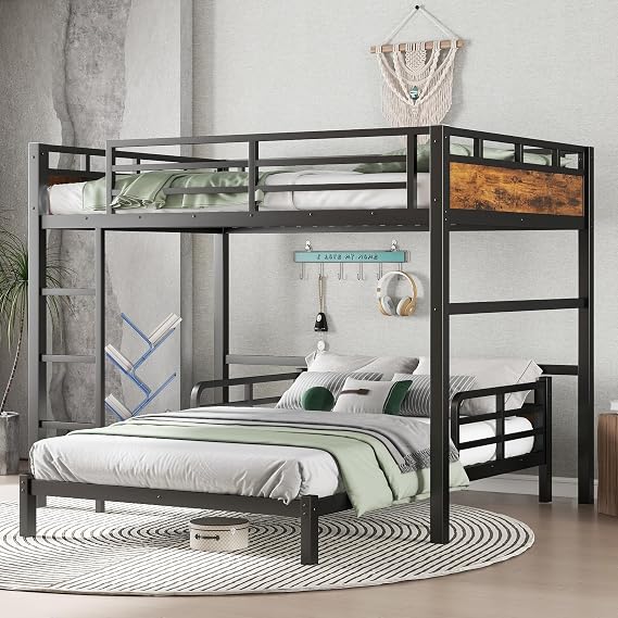 Full XL Over Full XL Bunk Bed with Headboard  Length Guardrail, Separable Bunk Bed, Heavy Duty Bunk Beds Can Turns Into Loft Bed and Platform Bed, Black