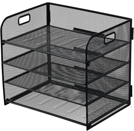 4 Tier Paper File Sorter With Handle, Mesh Office Desk Organizer for Letter, Document, Home or School - Black