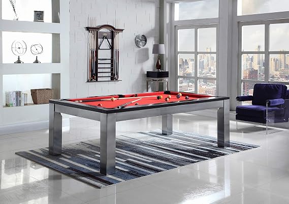 Playcraft Monaco Slate Pool Table with Dining Top - Billiard Table with Black on Silver Finish - 3pc Slate System - Perfect for Game Room, Office or Dens - 25 Cloth Colors - 7 Foot and 8 Foot Sizes