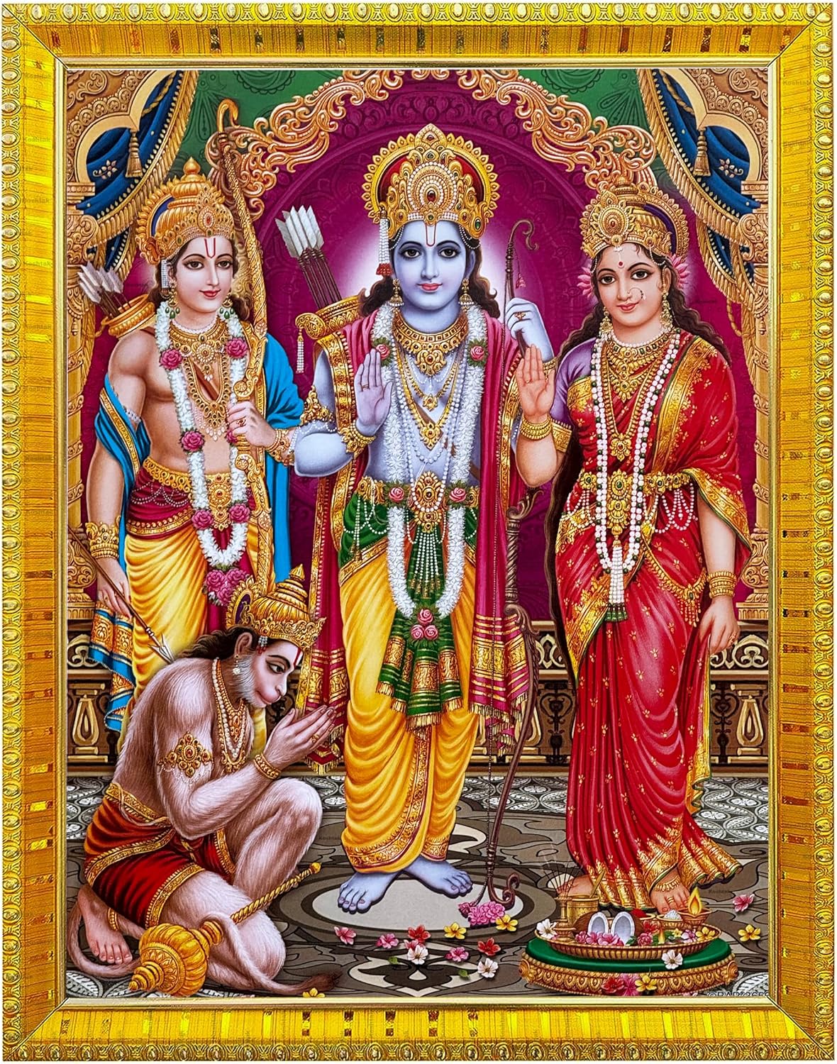 Koshtak shri Ram darbar  ram sita with laxman and hanuman ji Giving blessing photo frame with Laminated Poster for puja room temple Worship  wall hanging  gift  home decor 30 x 23 cm