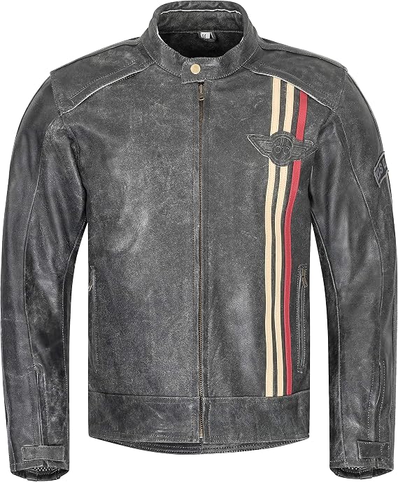 XLS Motorradjacke Classic Urban für Herren schwarz aus Leder Retro Bikerjacke herausnehmbares Thermofutter Größe 4XL