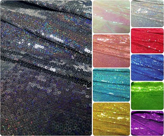 3mm Micro Mini Holographic Sequins on Stretch Polyester Spandex Jersey Fabric (Black)