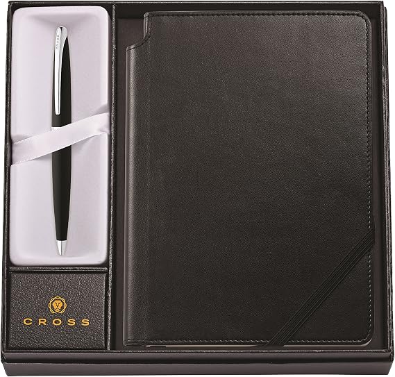 Cross ATX Black Refillable Ballpoint Pen and Medium Lined Journal Gift Set, Includes Premium Gift Box - Classic Black