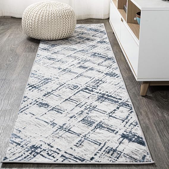 JONATHAN Y Slant Abstract Gray/Blue Runner Rug 2X8 ft, Modern for Living Room, Bedroom, Kitchen, Office, Easy-Cleaning, High Traffic, Pet-Friendly, Non-Shedding SOR201B-28