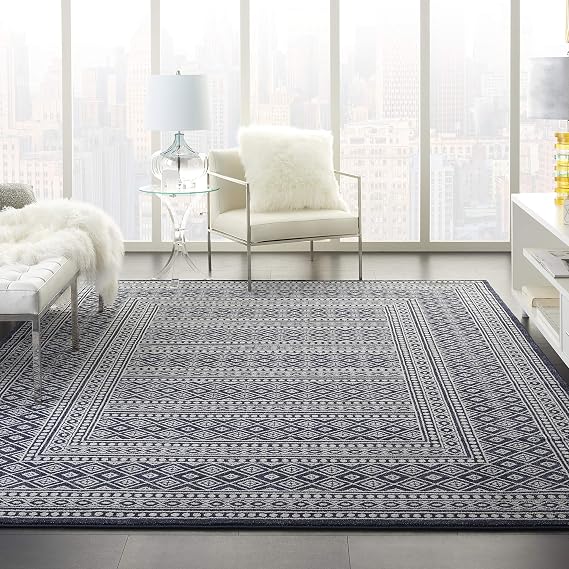 Nourison Royal Moroccan Distressed Bohemian Navy/Grey 3' x 5' Area Rug (3'x5'), NAVGY