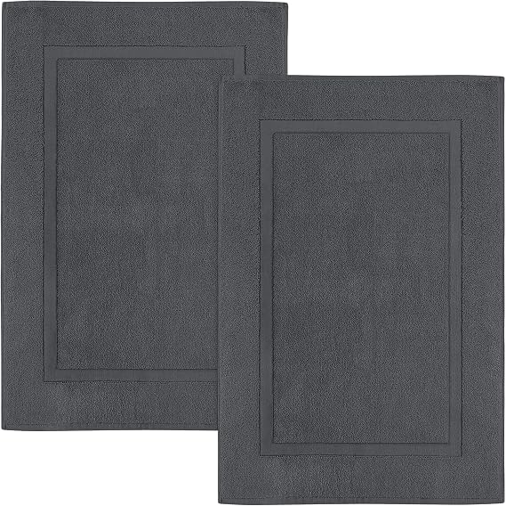 Luxury Cotton Hotel-Spa Tub-Shower Bath Mat Floor Mat - (2 Pack, Smoke Gray, 21 inch by 34 inch) - Washable Bath Rug Set, Luxury Size, Maximum Absorbency, Machine Washable - by Utopia Towels