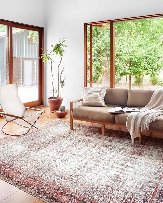 Loloi Layla Ivory/Brick 7'-6" x 9'-6" Area Rug | LAY-12 Printed Approx. 8x10 Ivory / White Living room Dining room Bedroom, Traditional, Timeless, Classic, Patina, Area Rug