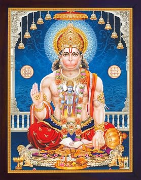 SANVIKA Handicraftstore Hanumna in Various Posture During Ram Banvas, a Holy Hindu Religious Poster Painting with Frame for Worship Purpose (220-2) (220-109)