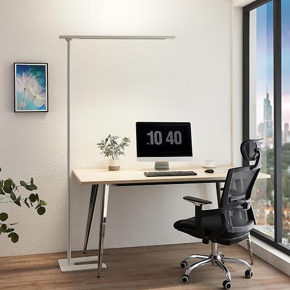 100W LED Floor Lamp for Office, 76.6'' Dimmable 4000K 10400LM Natural Full Spectrum Daylight Eye-Caring Standing Lamp with Rotatable Lamp Head for Office Meeting Room Studying Room Workshop