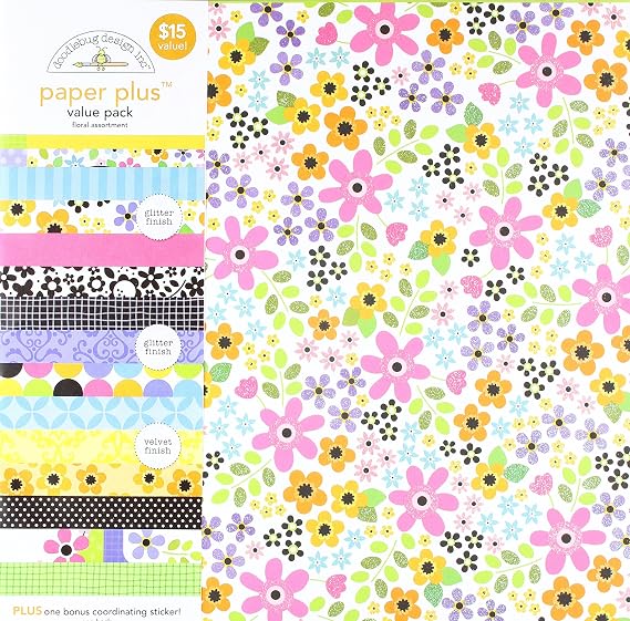 Doodlebug 5189 Paper Plus Value Supplies (12 Pack), 12" x 12", Floral, Multicolor