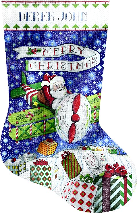 Airplane Santa Cross Stitch Stocking Kit
