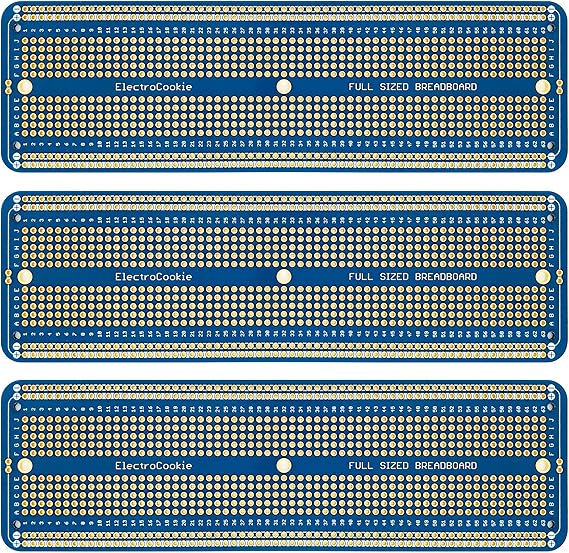 ElectroCookie Solderable Breadboard Large PCB Board for Electronics Projects Compatible for DIY Arduino Soldering Projects, Gold-Plated (3 Pack, Blue)